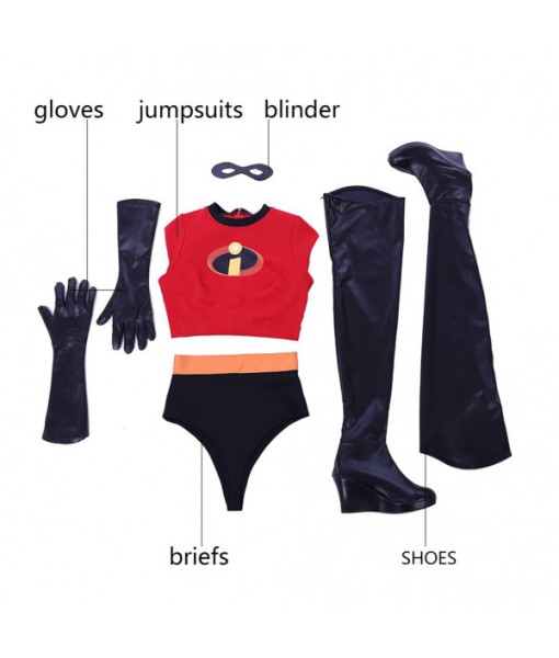 Helen Parr The Incredibles 2 Elastigirl Red Jumpsuit Body suit Cosplay Costume