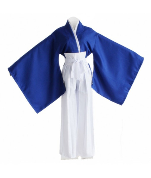 Men Blue Kendo Kimono Japanese Samurai Outfit Halloween Costume