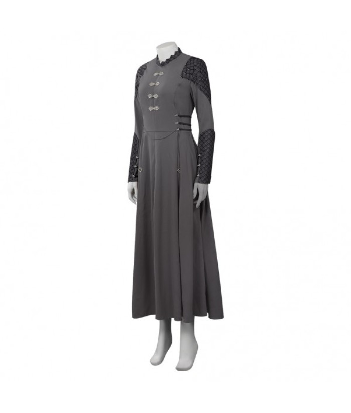 Women Medieval Fnatasy Grey Long Dress Maid Halloween Costume-Skycostume
