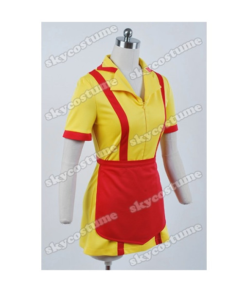 Women Red Apron Yellow Dress Uniform Waiter Halloween Costume 