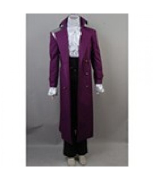 Men Purple Coat White Lace Lining Rockstar Stage Halloween Costume 