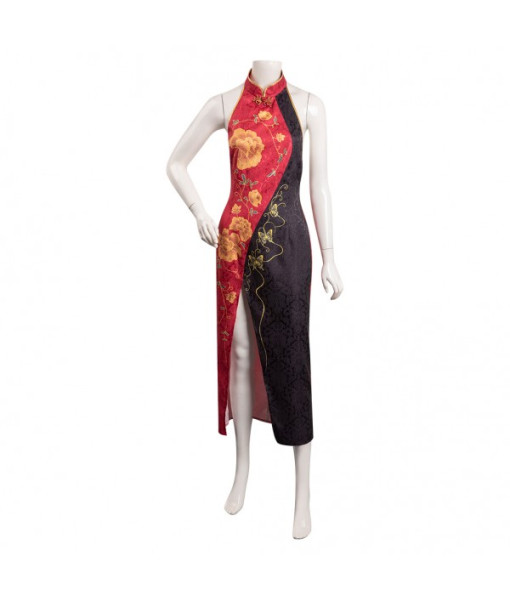 Women Red Black Pattern Cheongsam Chinese Traditional Halloween Costume