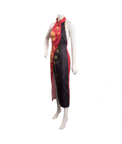 Women Red Black Pattern Cheongsam Chinese Traditional Halloween Costume