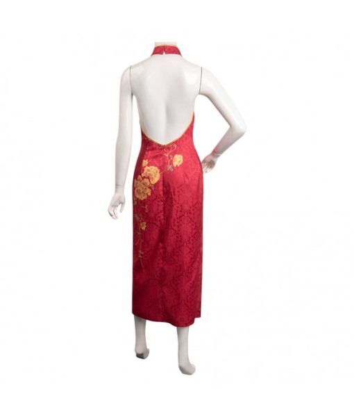 Women Red Black Pattern Cheongsam Chinese Traditional Halloween Costume