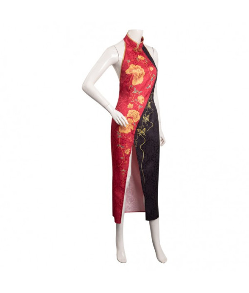 Women Red Black Pattern Cheongsam Chinese Traditional Halloween Costume