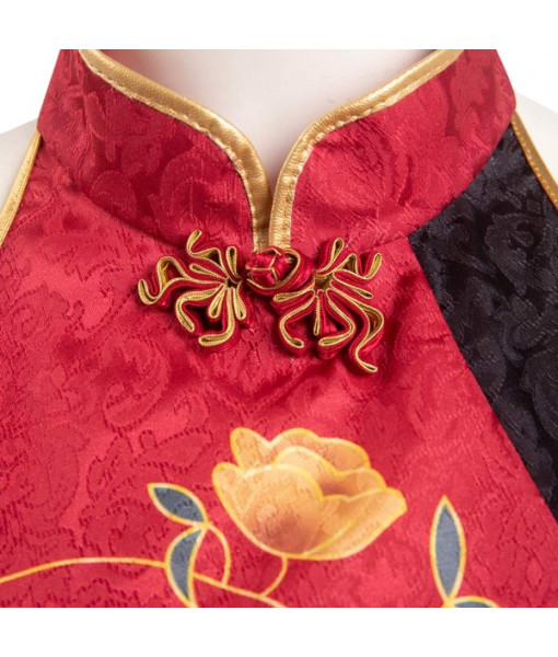Women Red Black Pattern Cheongsam Chinese Traditional Halloween Costume
