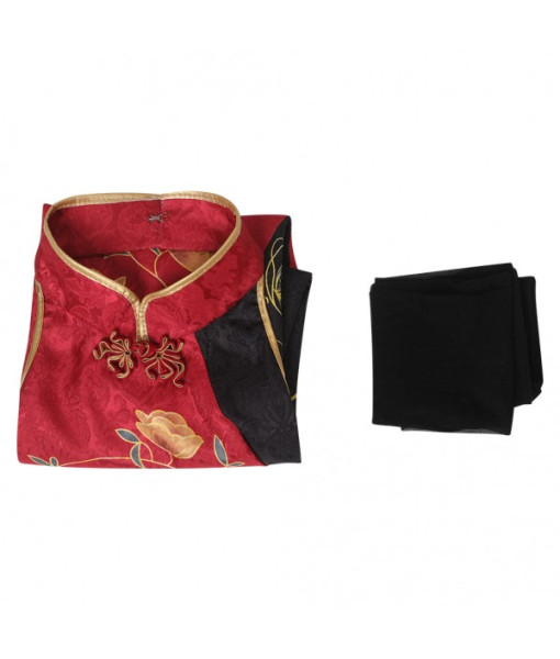 Women Red Black Pattern Cheongsam Chinese Traditional Halloween Costume