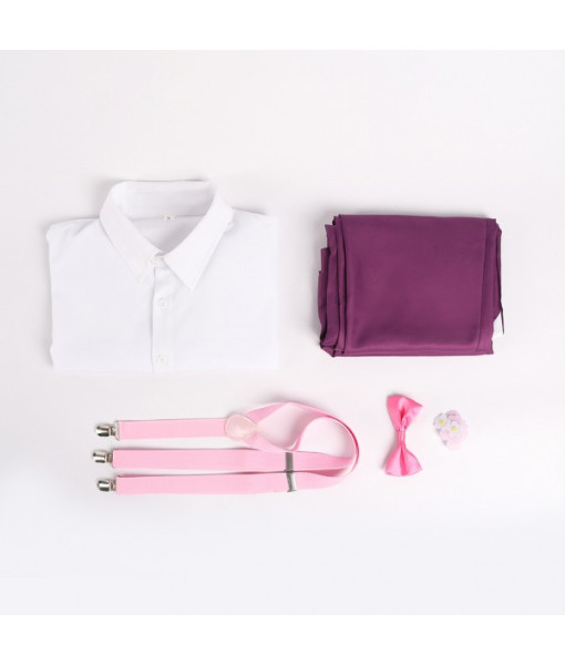 Men 18th Century Gentlemen Pink Bow Overalls Suit Halloween Costume