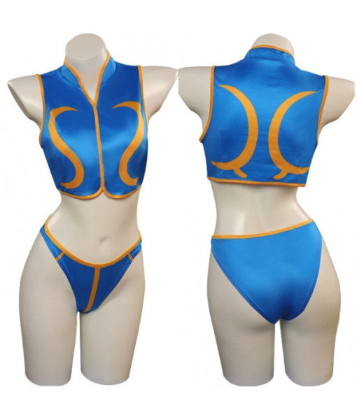 Women Blue Sexy Sleeveless Swimsuit Halloween Costume