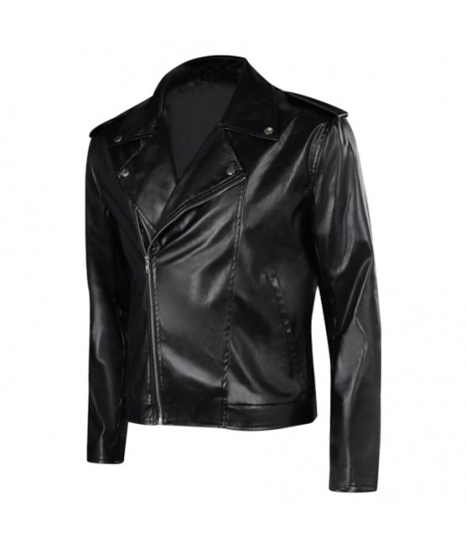 Men T-birds Printed Black Leather Jacket Casual Outfit 