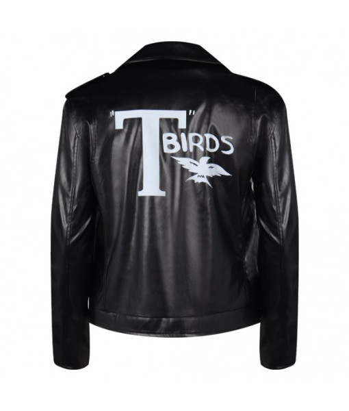 Men T-birds Printed Black Leather Jacket Casual Outfit 