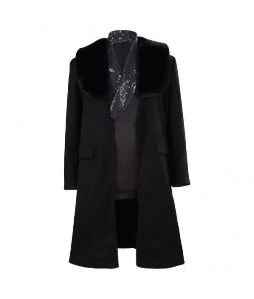 Men Sequins Black Lining Long Coat Casual Outfit