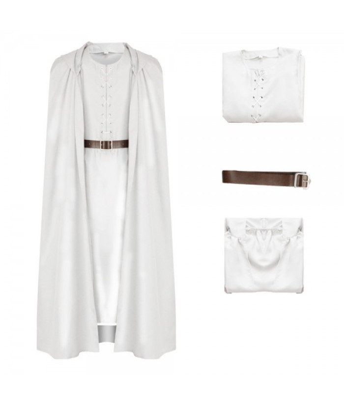 Men Medieval Fantasy Mage Wizard White Robe Halloween Costume-Skycostume