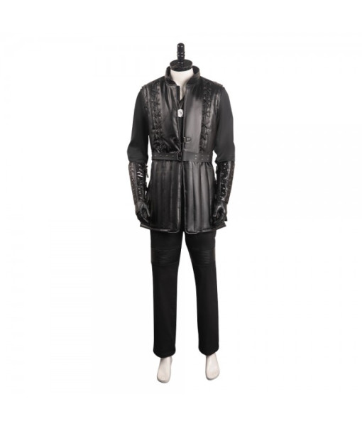 Men Medieval Black Linen Shirt Pants Leather Outfit Fullset Halloween Costume
