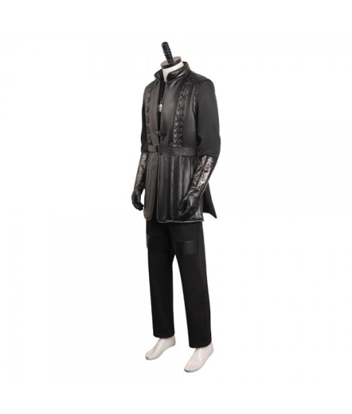 Men Medieval Black Linen Shirt Pants Leather Outfit Fullset Halloween Costume