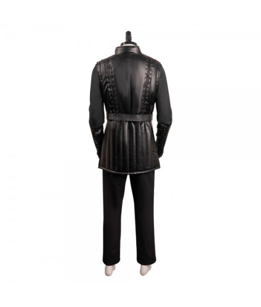Men Medieval Black Linen Shirt Pants Leather Outfit Fullset Halloween Costume