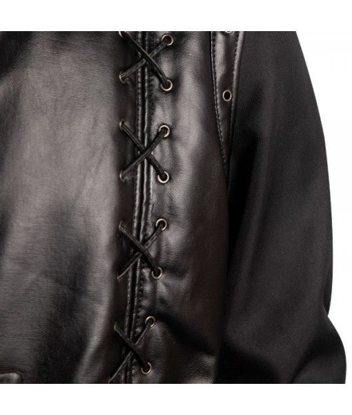 Men Medieval Black Linen Shirt Pants Leather Outfit Fullset Halloween Costume
