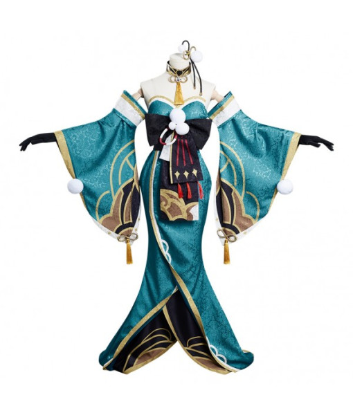 Women Blue Kimono Slim Fit Chest Long Dress Halloween Costume