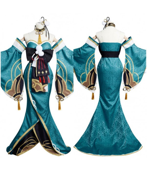 Women Blue Kimono Slim Fit Chest Long Dress Halloween Costume