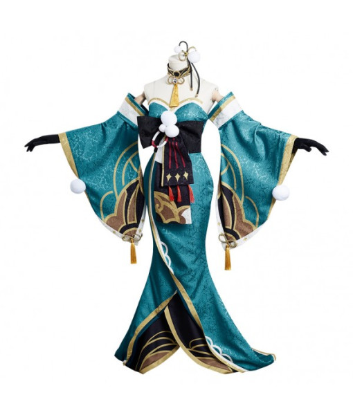 Women Blue Kimono Slim Fit Chest Long Dress Halloween Costume