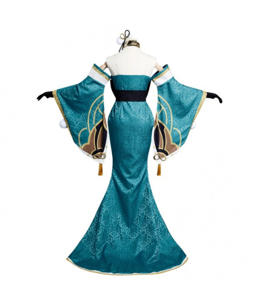 Women Blue Kimono Slim Fit Chest Long Dress Halloween Costume