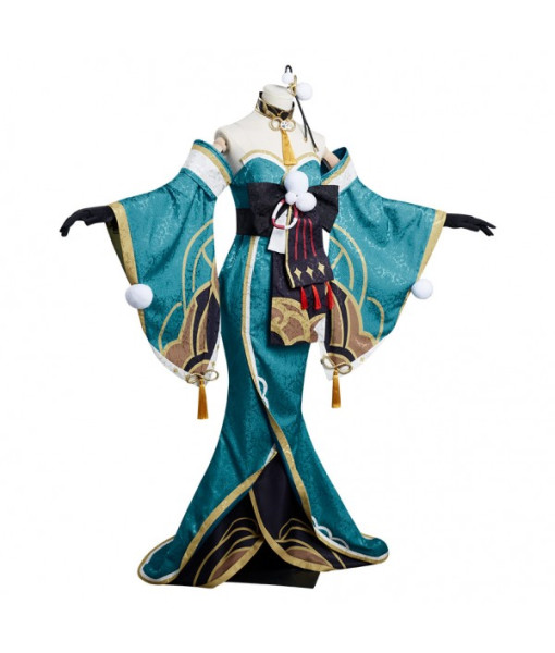 Women Blue Kimono Slim Fit Chest Long Dress Halloween Costume