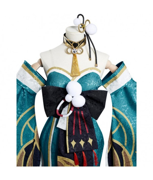 Women Blue Kimono Slim Fit Chest Long Dress Halloween Costume