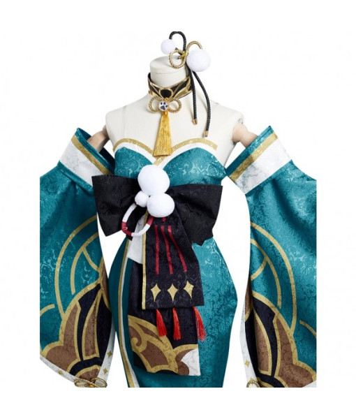 Women Blue Kimono Slim Fit Chest Long Dress Halloween Costume