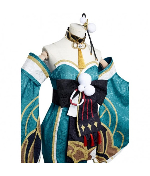 Women Blue Kimono Slim Fit Chest Long Dress Halloween Costume