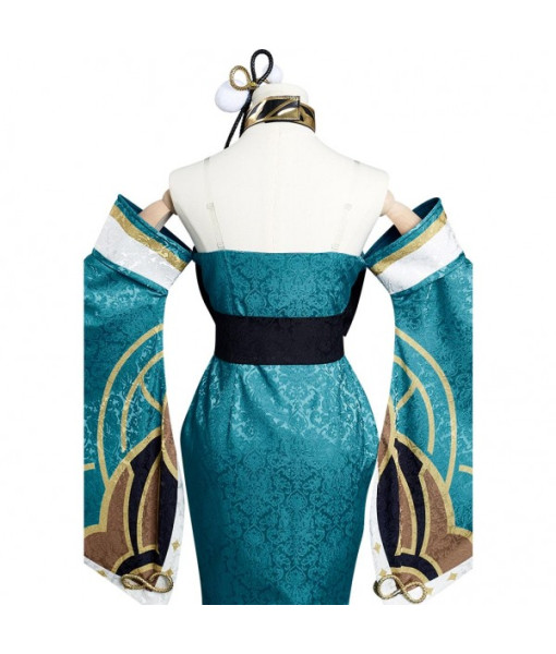 Women Blue Kimono Slim Fit Chest Long Dress Halloween Costume