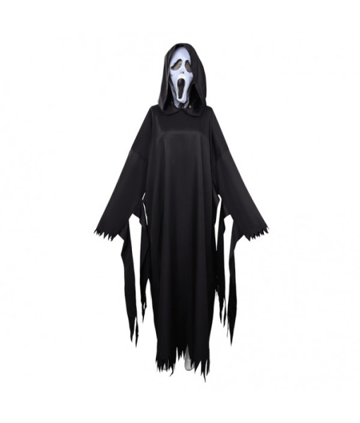 Men Black Cloak Mask Grim Killer Outfits Horror Halloween Costume