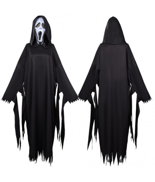 Men Black Cloak Mask Grim Killer Outfits Horror Halloween Costume