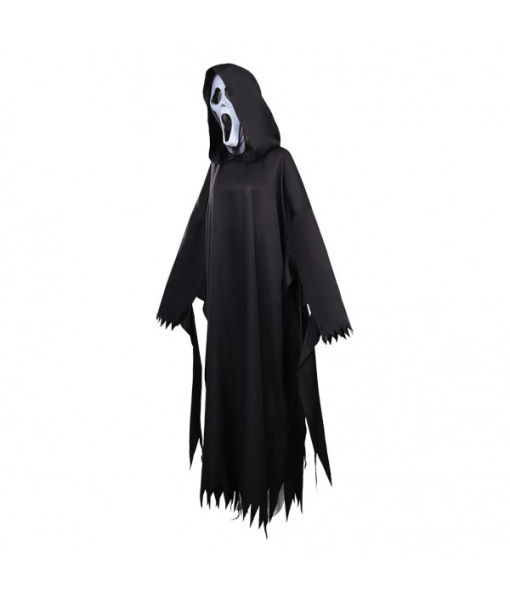 Men Black Cloak Mask Grim Killer Outfits Horror Halloween Costume