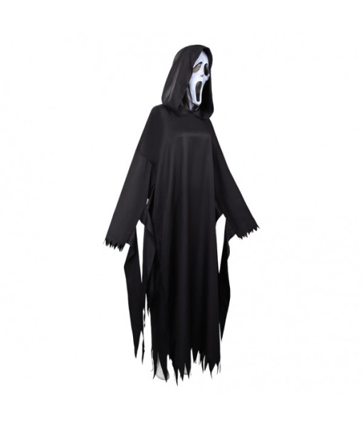 Men Black Cloak Mask Grim Killer Outfits Horror Halloween Costume