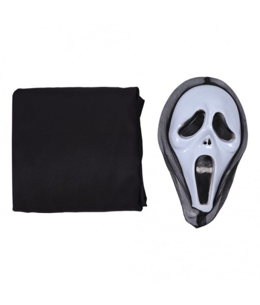 Men Black Cloak Mask Grim Killer Outfits Horror Halloween Costume