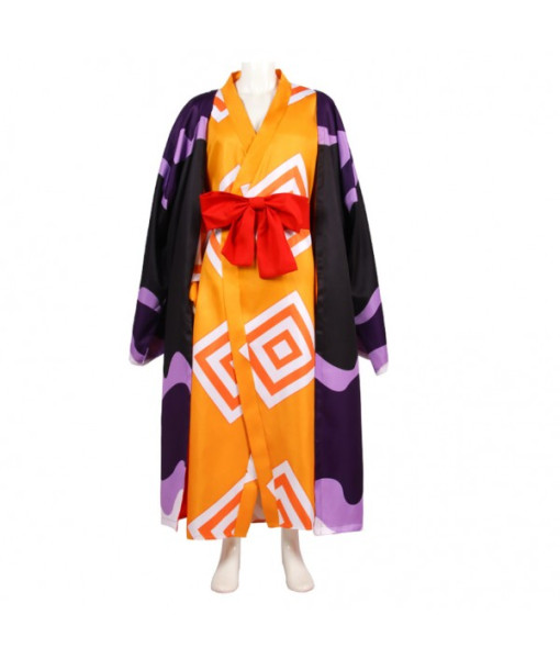 Men Orange Oversized Kimono Black Outfit Samurai Halloween Costume