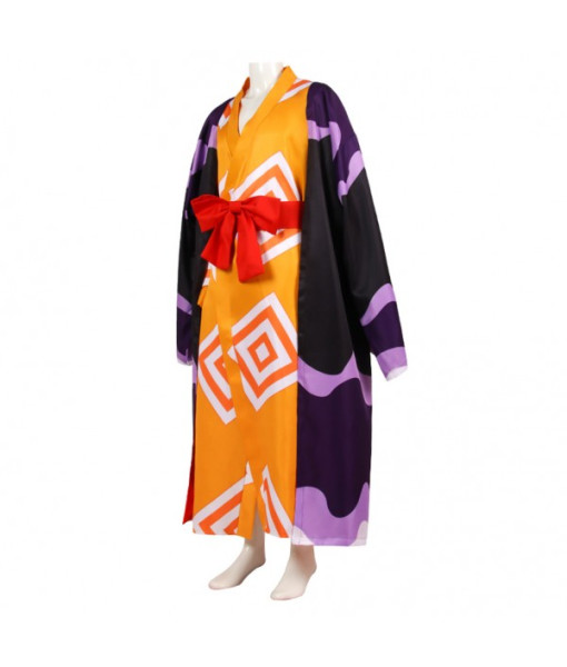 Men Orange Oversized Kimono Black Outfit Samurai Halloween Costume