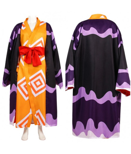 Men Orange Oversized Kimono Black Outfit Samurai Halloween Costume
