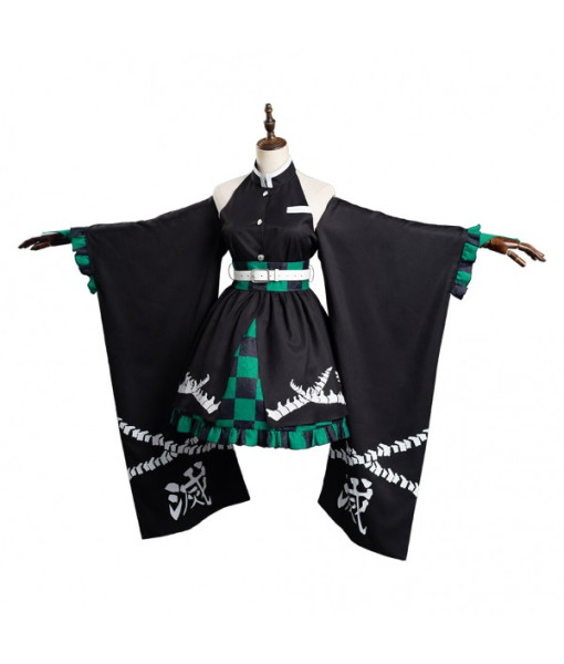 Women Black Kimono Long Sleeve Lolita Dress Halloween Costume