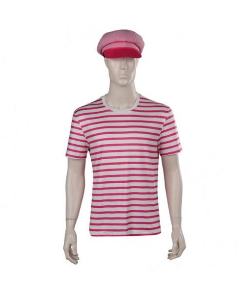Men Pink Stripes T-shirt Hat Sailor Summer Outfit 