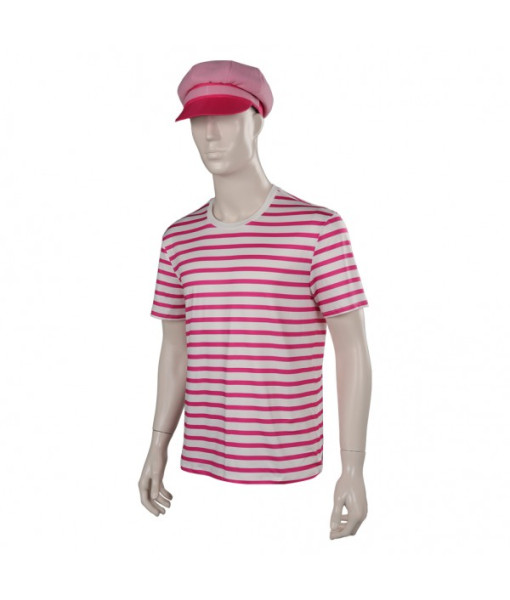 Men Pink Stripes T-shirt Hat Sailor Summer Outfit 