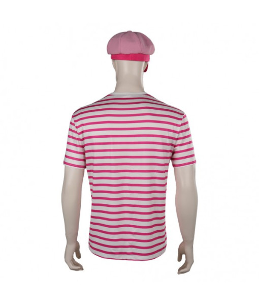 Men Pink Stripes T-shirt Hat Sailor Summer Outfit 