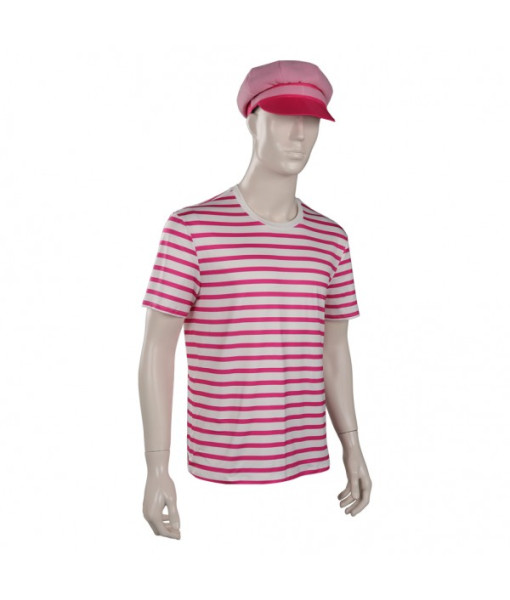 Men Pink Stripes T-shirt Hat Sailor Summer Outfit 