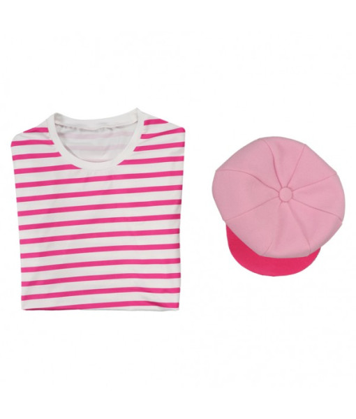 Men Pink Stripes T-shirt Hat Sailor Summer Outfit 