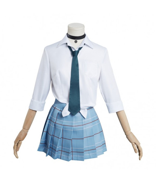 Women Light Blue Skirt White Top School Uniform JK Uniform Halloween Costume