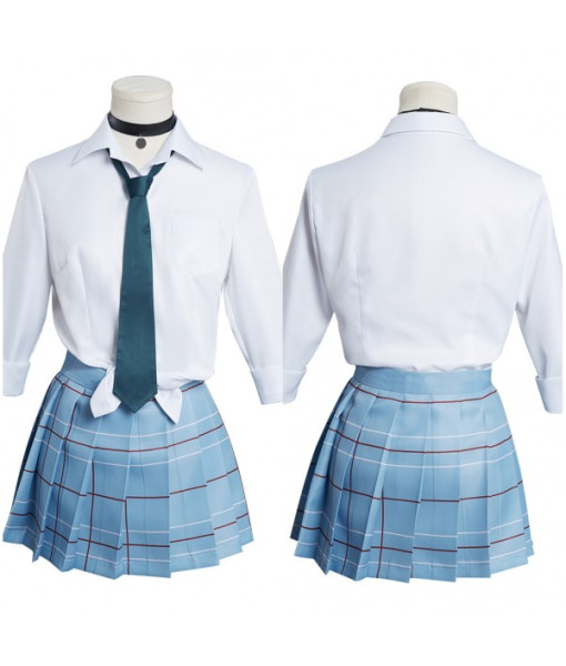 Women Light Blue Skirt White Top School Uniform JK Uniform Halloween Costume
