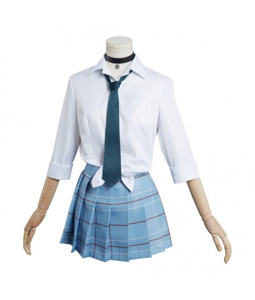 Women Light Blue Skirt White Top School Uniform JK Uniform Halloween Costume