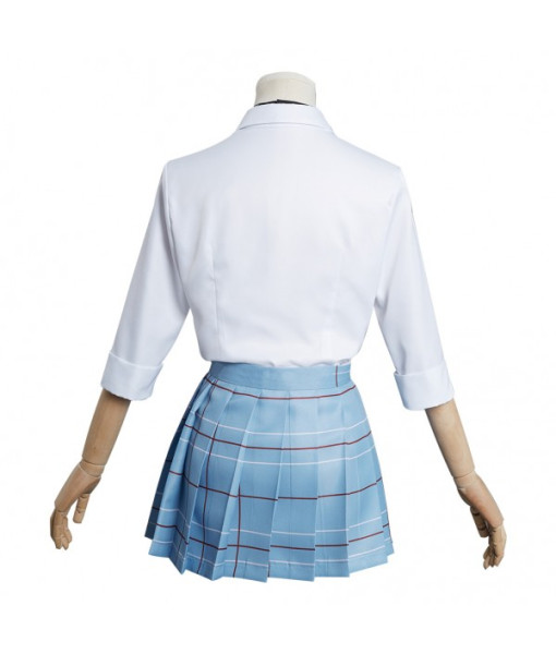 Women Light Blue Skirt White Top School Uniform JK Uniform Halloween Costume
