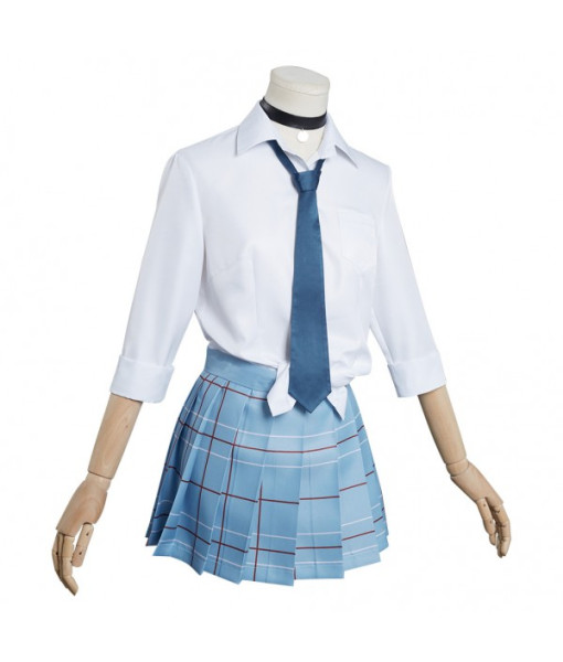 Women Light Blue Skirt White Top School Uniform JK Uniform Halloween Costume
