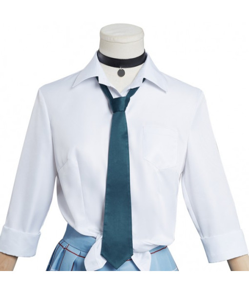Women Light Blue Skirt White Top School Uniform JK Uniform Halloween Costume